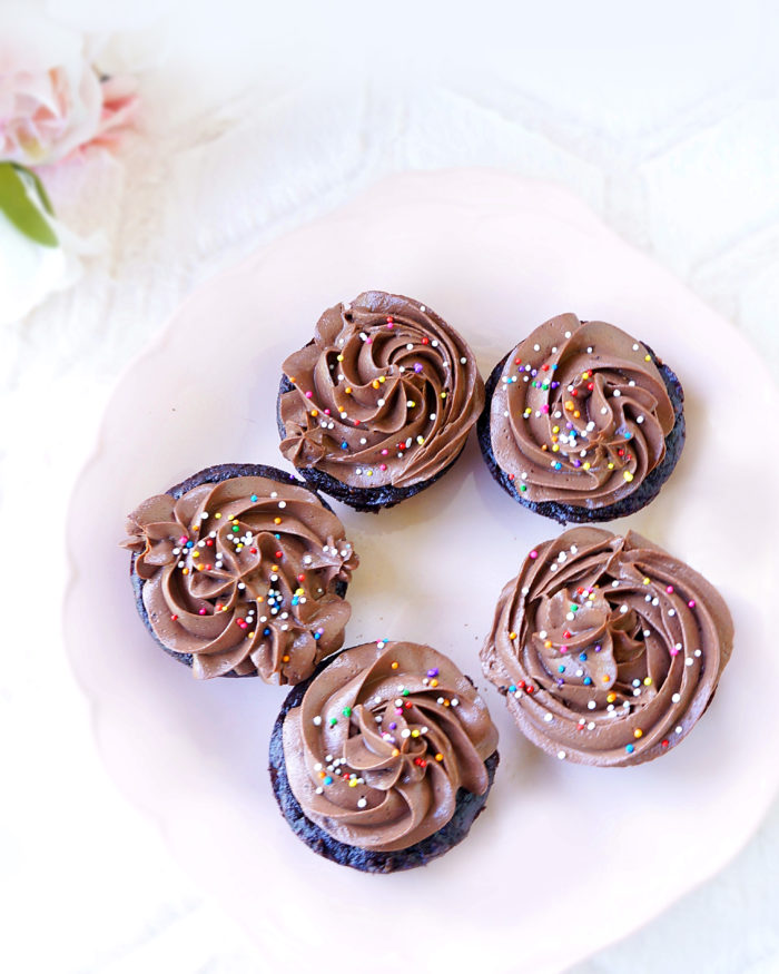 Five Skinny Chocolate Peanut Butter Cupcakes on a plate