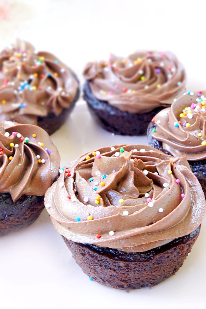 Closeup of Skinny Chocolate Peanut Butter Cupcakes