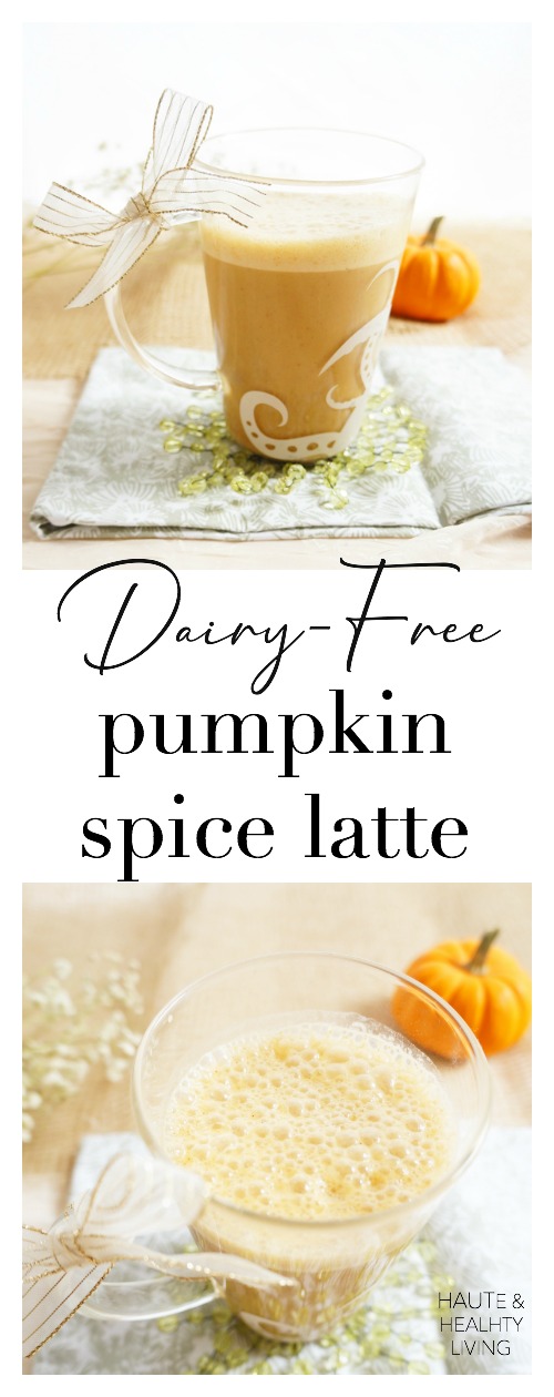 Collage with text: Dairy-free Pumpkin Spice Latte