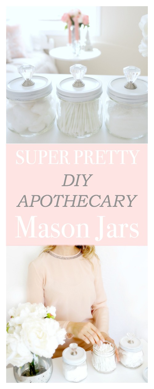 Collage with text: Super Pretty DIY Apothecary Mason Jars