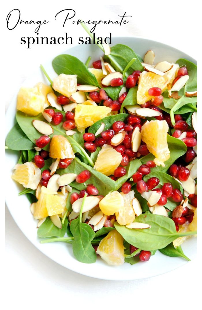 Closeup of Spinach, Orange & Pomegranate Salad
