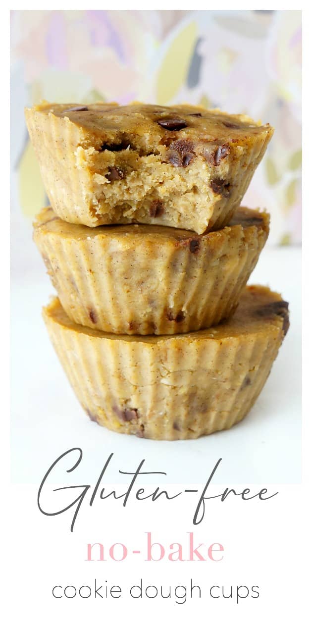 Stack of gluten-free No-Bake Healthy Cookie Dough Cups