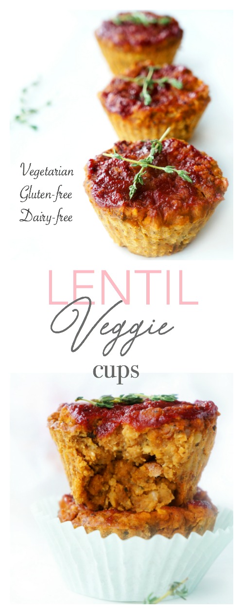 Collage with text: Vegetarian, Gluten-free, Dairy-free Lentil Veggie Cups