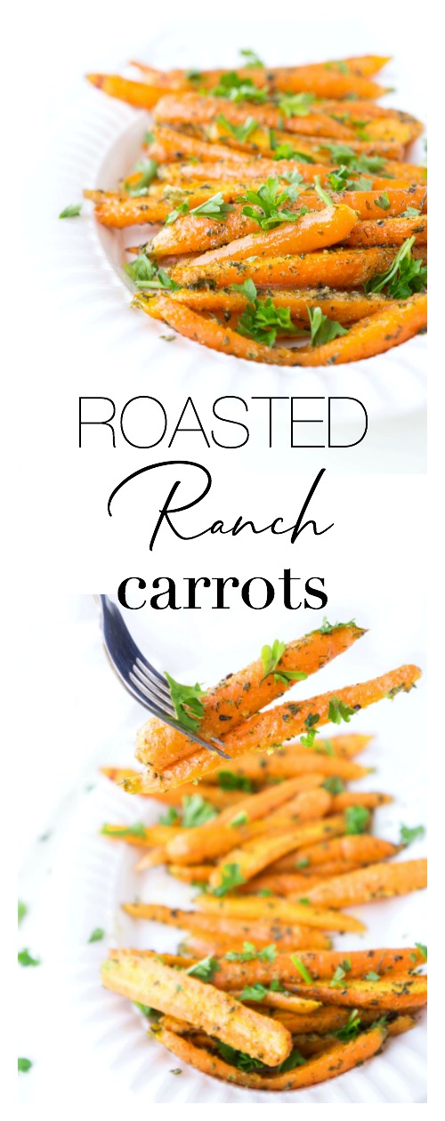 Collage with text: Roasted Ranch Carrots