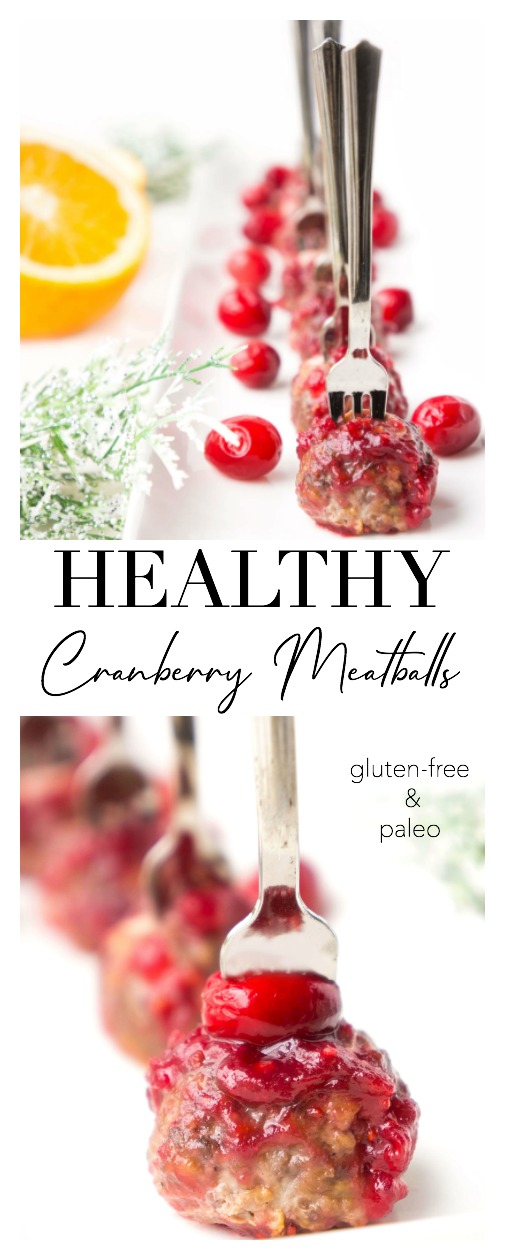 Collage of  gluten-free and paleo Cranberry Meatballs