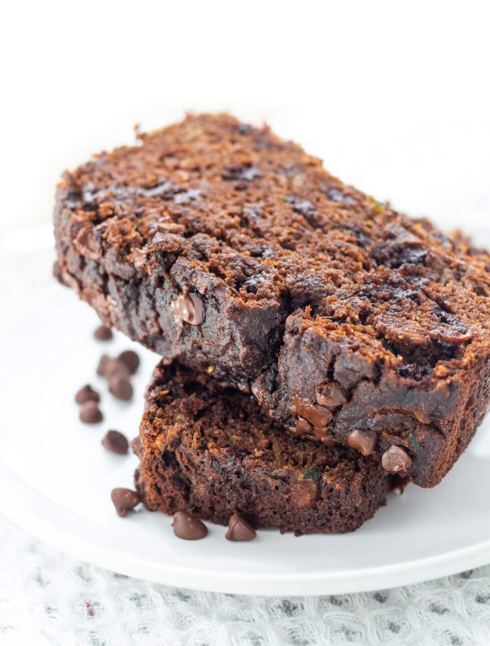 Stacked slices of Paleo Chocolate Zucchini Bread
