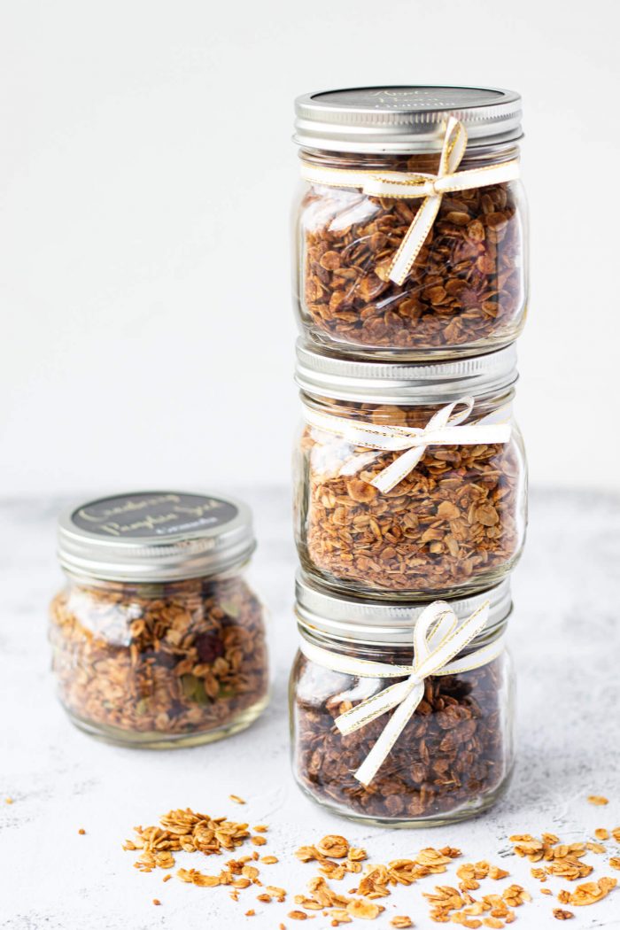 Stack of granola-filled jars