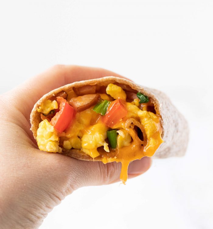 Hand holding a Healthy Breakfast Burrito