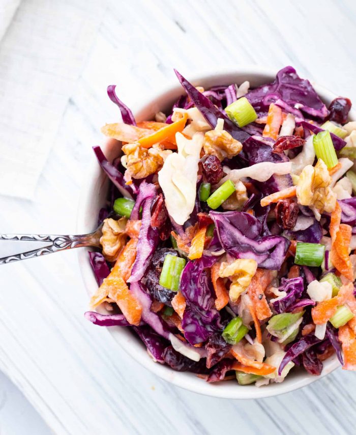 prepared coleslaw dished out in a bowl