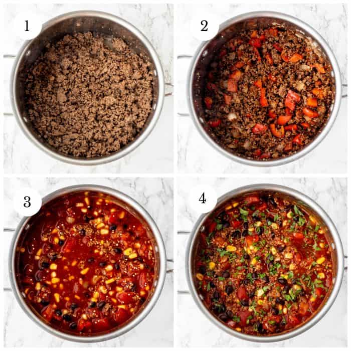 step by step photos for how to make quinoa chili with numbers