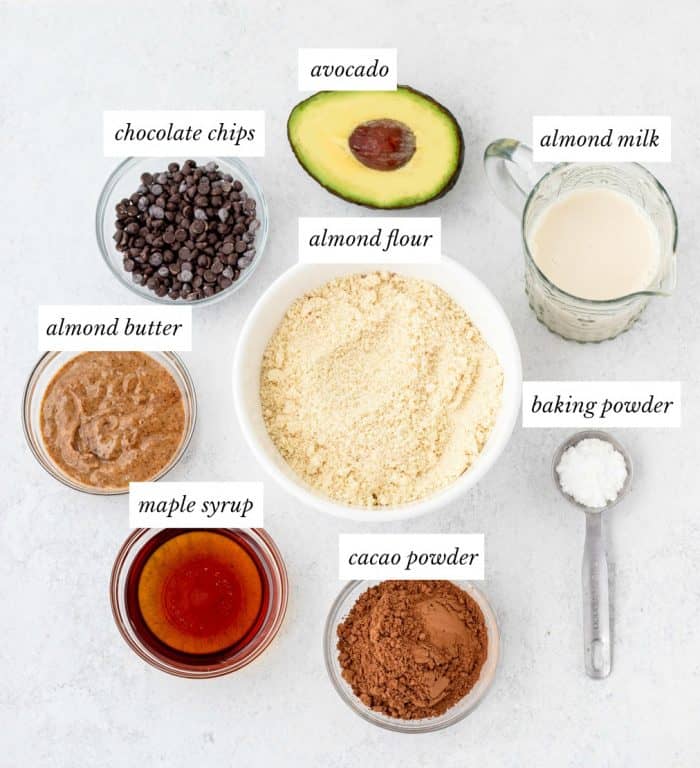 ingredients for almond flour brownies with labels