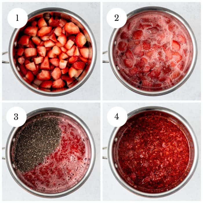 Four step by step photos to show how to make the jam.