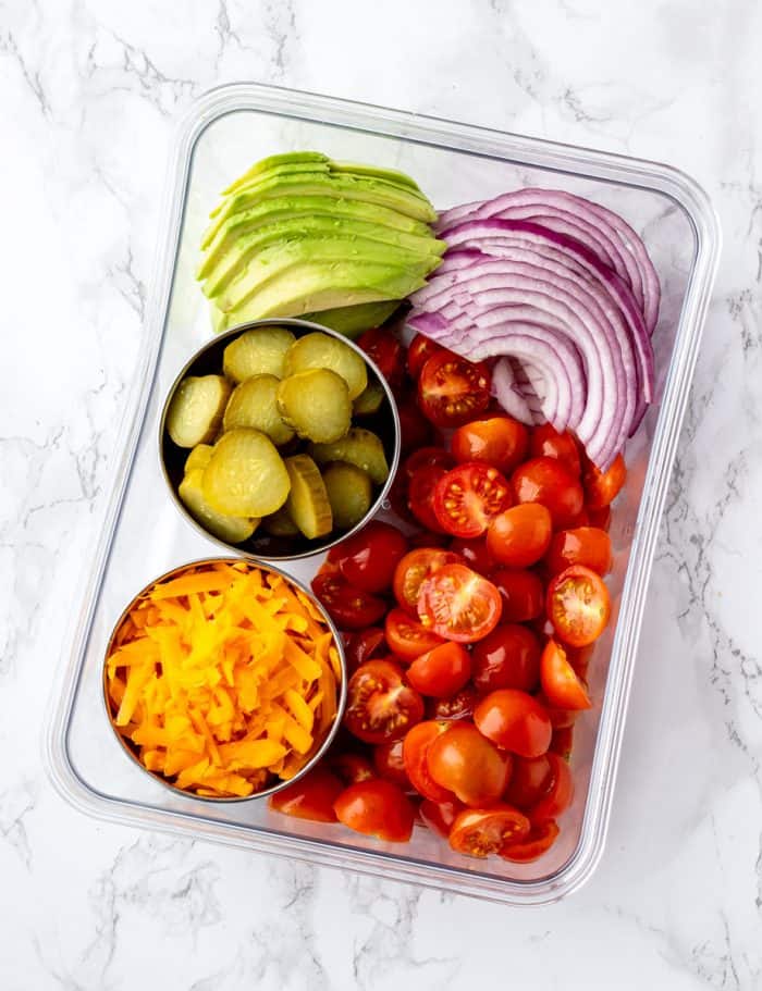 Salad toppings in a meal prep container