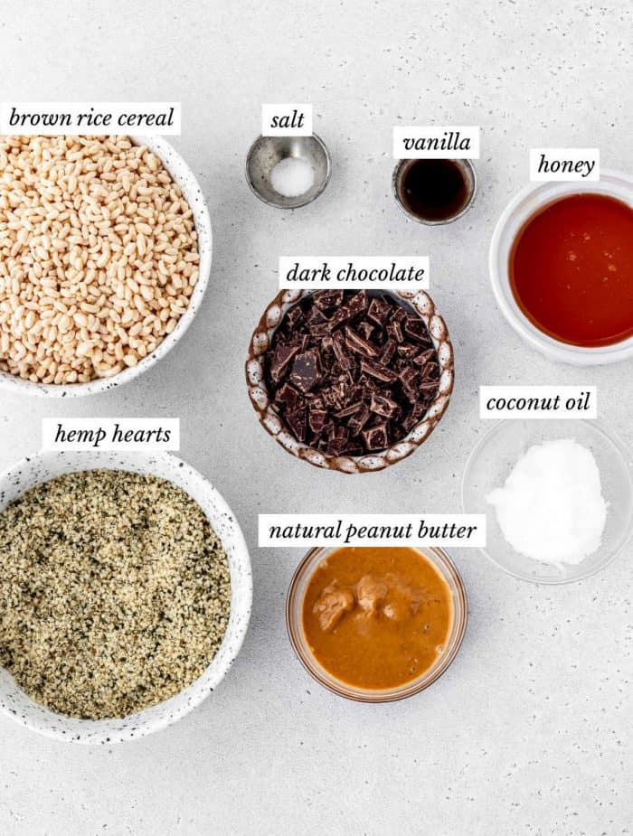 Ingredients to make the homemade healthy rice krispie treats recipe.